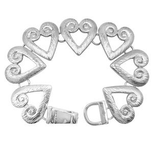 Brushed Silver Tone Heart Magnetic Clasp Bracelet